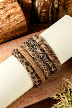 Outlet Dear-Lover 5Pcs/Set Animal Pattern High Elastic Hair Tie Light French Beige