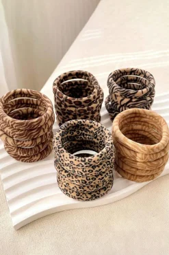 Outlet Dear-Lover 5Pcs/Set Animal Pattern High Elastic Hair Tie Light French Beige