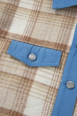 Outlet Dear-Lover Plaid Patchwork Flap Detail Button Up Shacket Light French Beige