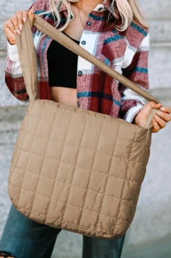 Fashion Dear-Lover Quilted Zipper Large Shoulder Bag Light French Beige