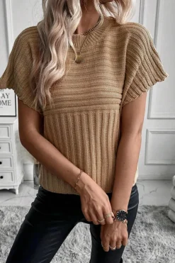 Hot Dear-Lover Rib Knitted Wide Sleeve Sweater T Shirt Light French Beige