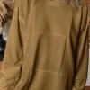 Hot Dear-Lover Solid Color Patchwork Drop Shoulder Baggy Sweatshirt Light French Beige