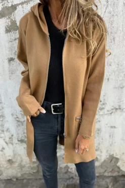 Online Dear-Lover Solid Color Casual Zip up Hooded Coat Light French Beige