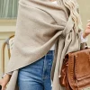 Clearance Dear-Lover Solid Wrap Cross Front Large Warm Shawl Light French Beige