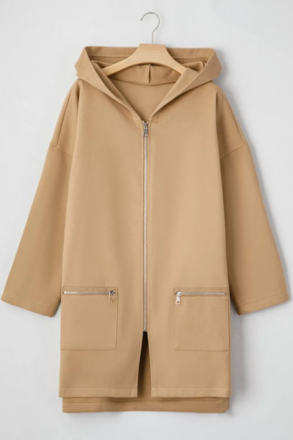 Online Dear-Lover Solid Color Casual Zip up Hooded Coat Light French Beige