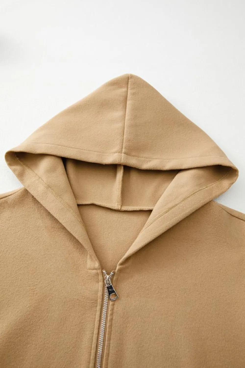 Online Dear-Lover Solid Color Casual Zip up Hooded Coat Light French Beige