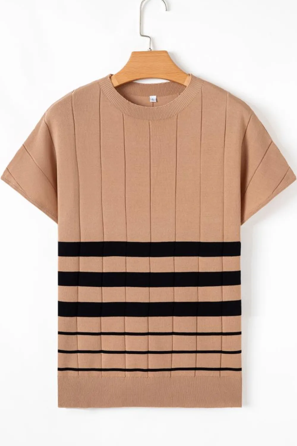 Discount Dear-Lover Striped Crew Neck Sweater T-shirt Light French Beige
