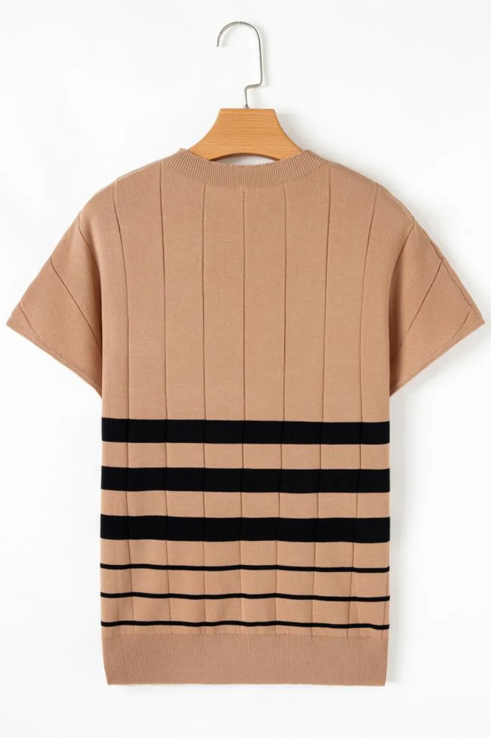Discount Dear-Lover Striped Crew Neck Sweater T-shirt Light French Beige