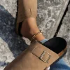 Sale Dear-Lover Suede Buckle Detail Slippers Light French Beige
