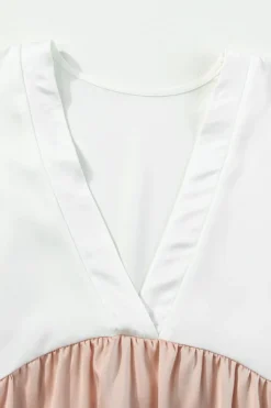 Best Dear-Lover Triple Colors V Neck Folded Cuffs Tiered Loose Dress Light French Beige