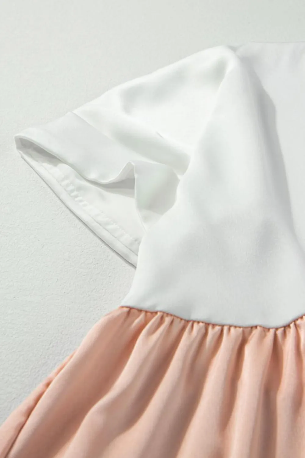 Best Dear-Lover Triple Colors V Neck Folded Cuffs Tiered Loose Dress Light French Beige