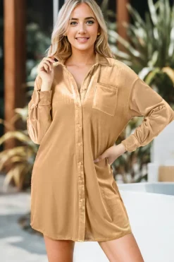 Clearance Dear-Lover Velvet Button Front Shirt Mini Dress Light French Beige