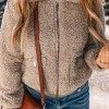 New Dear-Lover Zipper Pocketed Winter Fuzzy Jacket Light French Beige