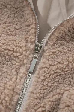 New Dear-Lover Zipper Pocketed Winter Fuzzy Jacket Light French Beige