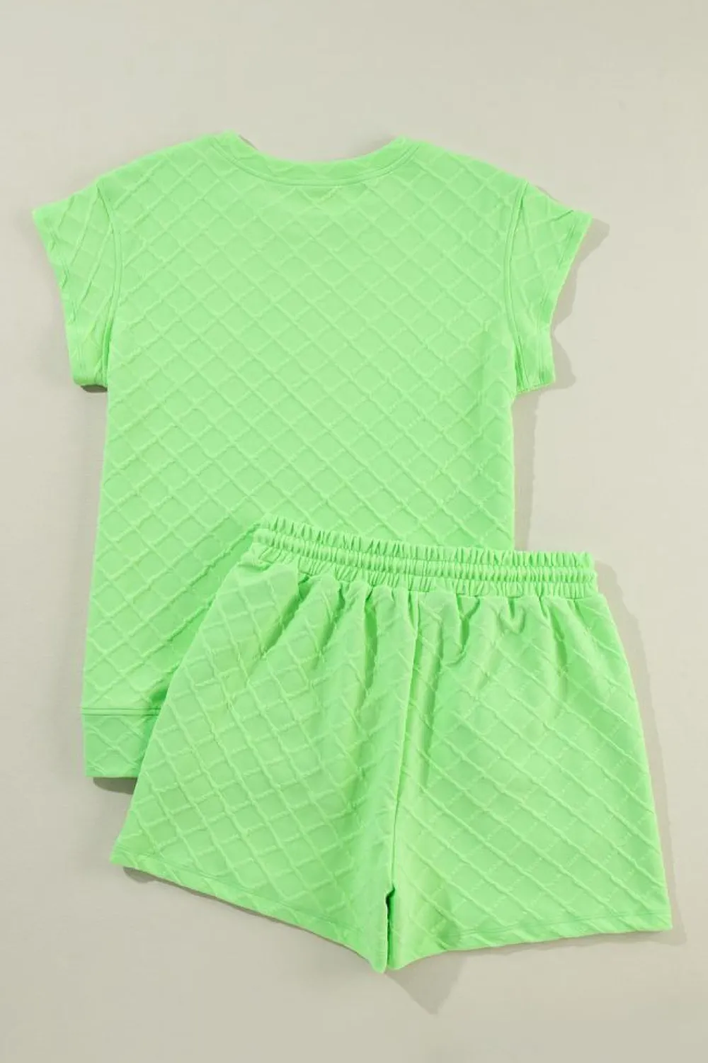 Outlet Dear-Lover Checkered Textured Tee and Drawstring Shorts Light Green