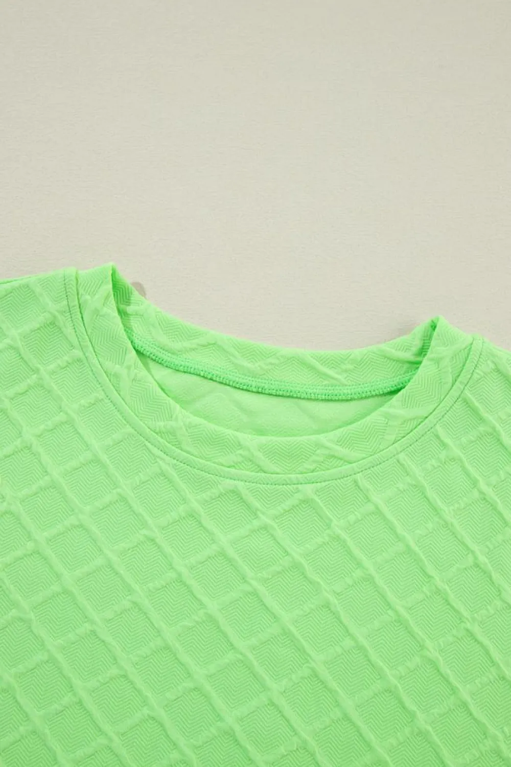 Outlet Dear-Lover Checkered Textured Tee and Drawstring Shorts Light Green