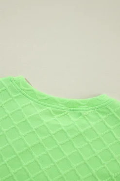 Outlet Dear-Lover Checkered Textured Tee and Drawstring Shorts Light Green