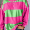 New Dear-Lover Colorblock Striped Drop Shoulder Loose Top Light Green