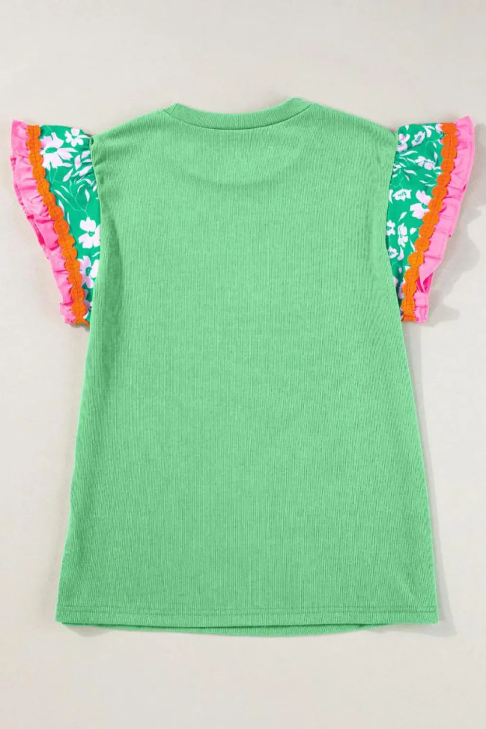Clearance Dear-Lover Contrast Ricrac Floral Sleeve Top Light Green