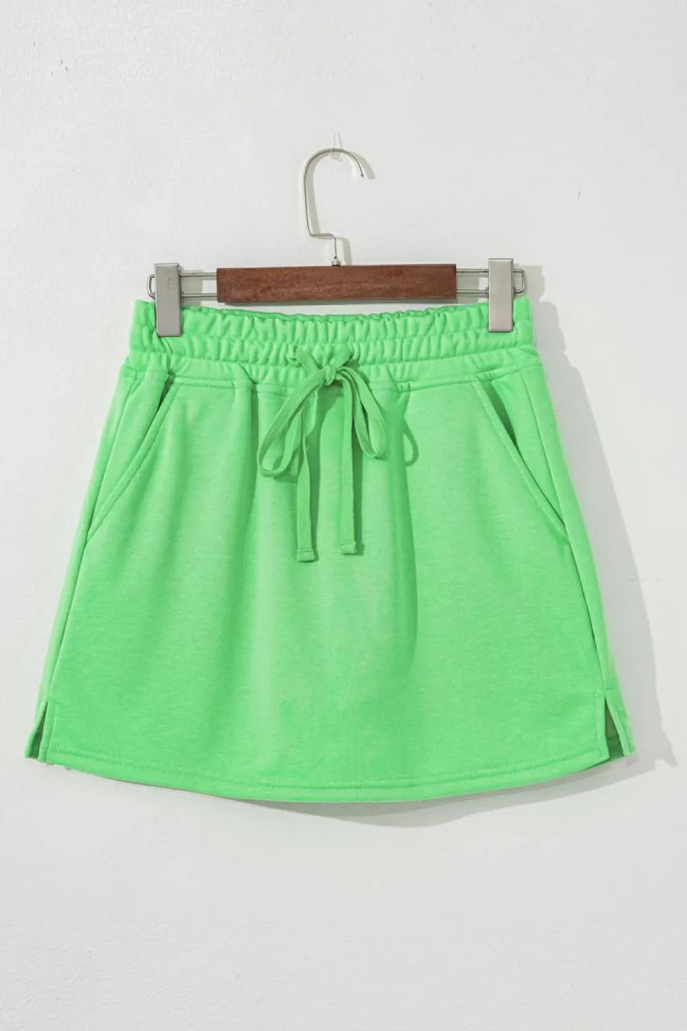Discount Dear-Lover French Terry Drawstring Mini Skort with Pockets Light Green