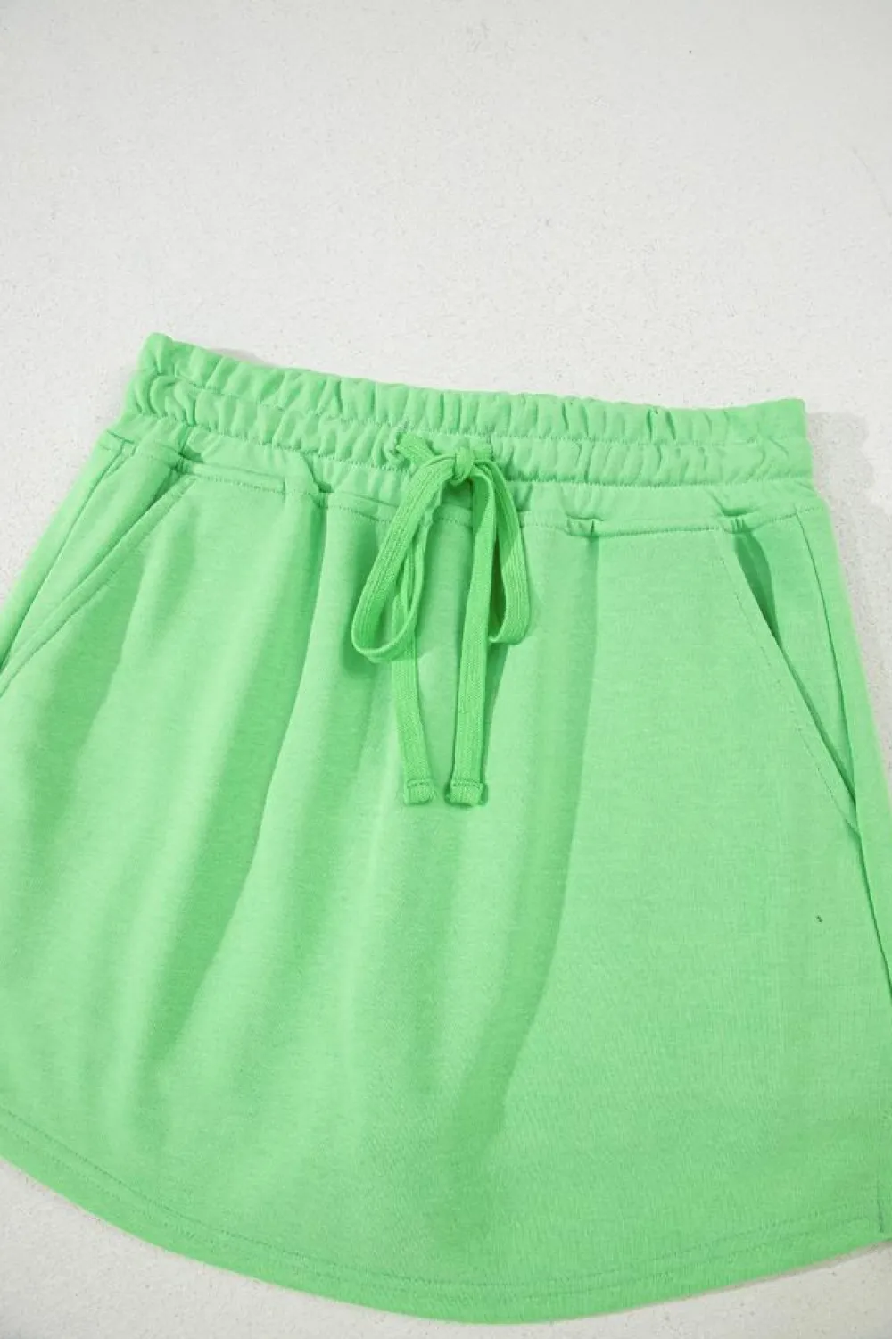 Discount Dear-Lover French Terry Drawstring Mini Skort with Pockets Light Green