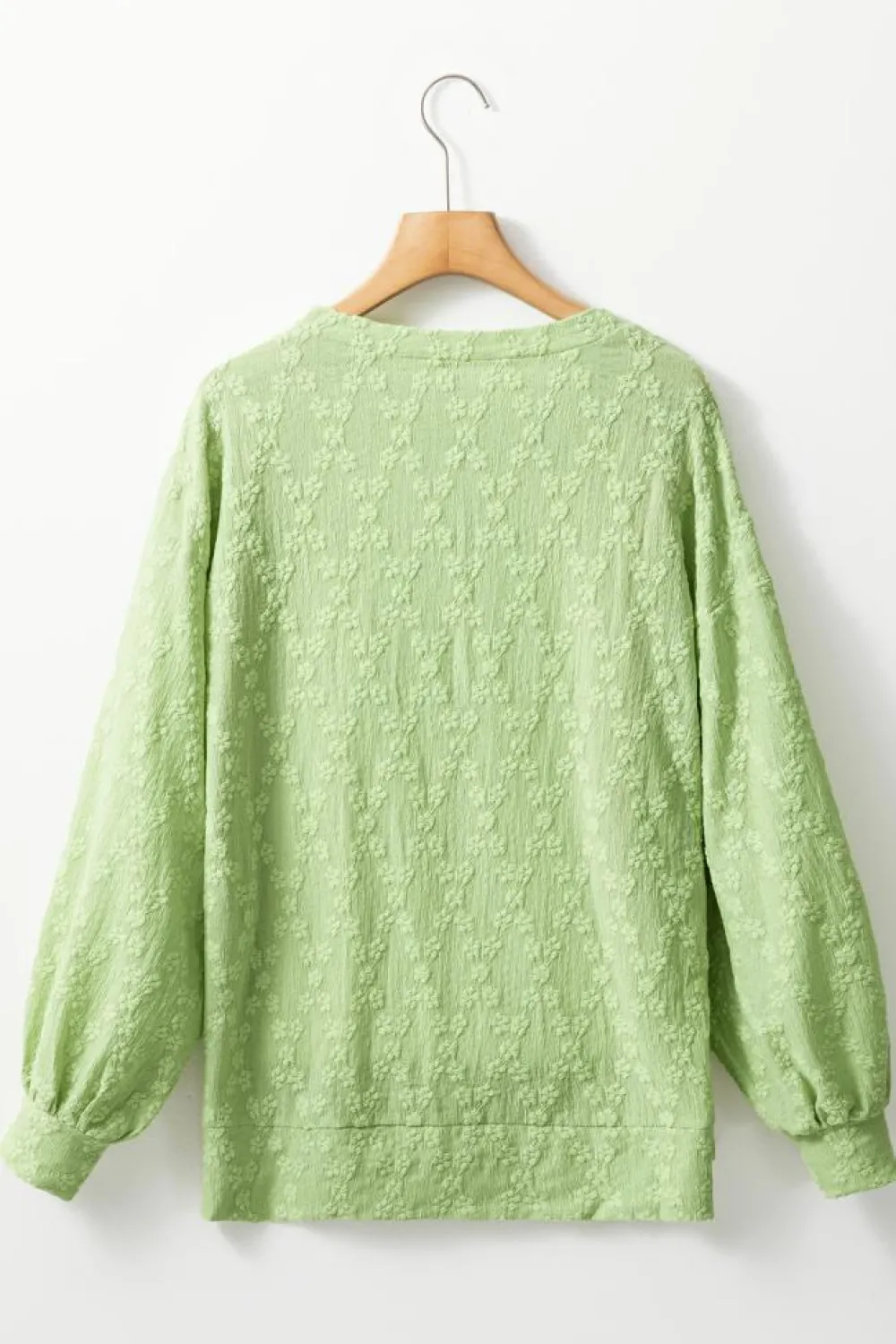 Online Dear-Lover Solid Color Textured Side Split Crew Neck Blouse Light Green
