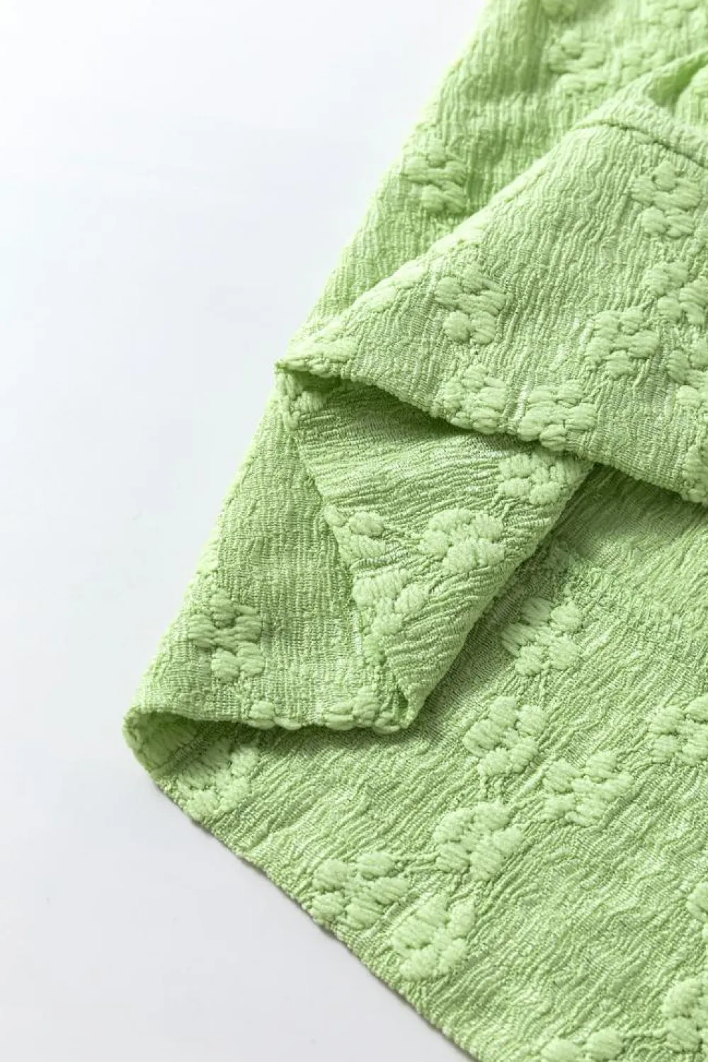 Online Dear-Lover Solid Color Textured Side Split Crew Neck Blouse Light Green