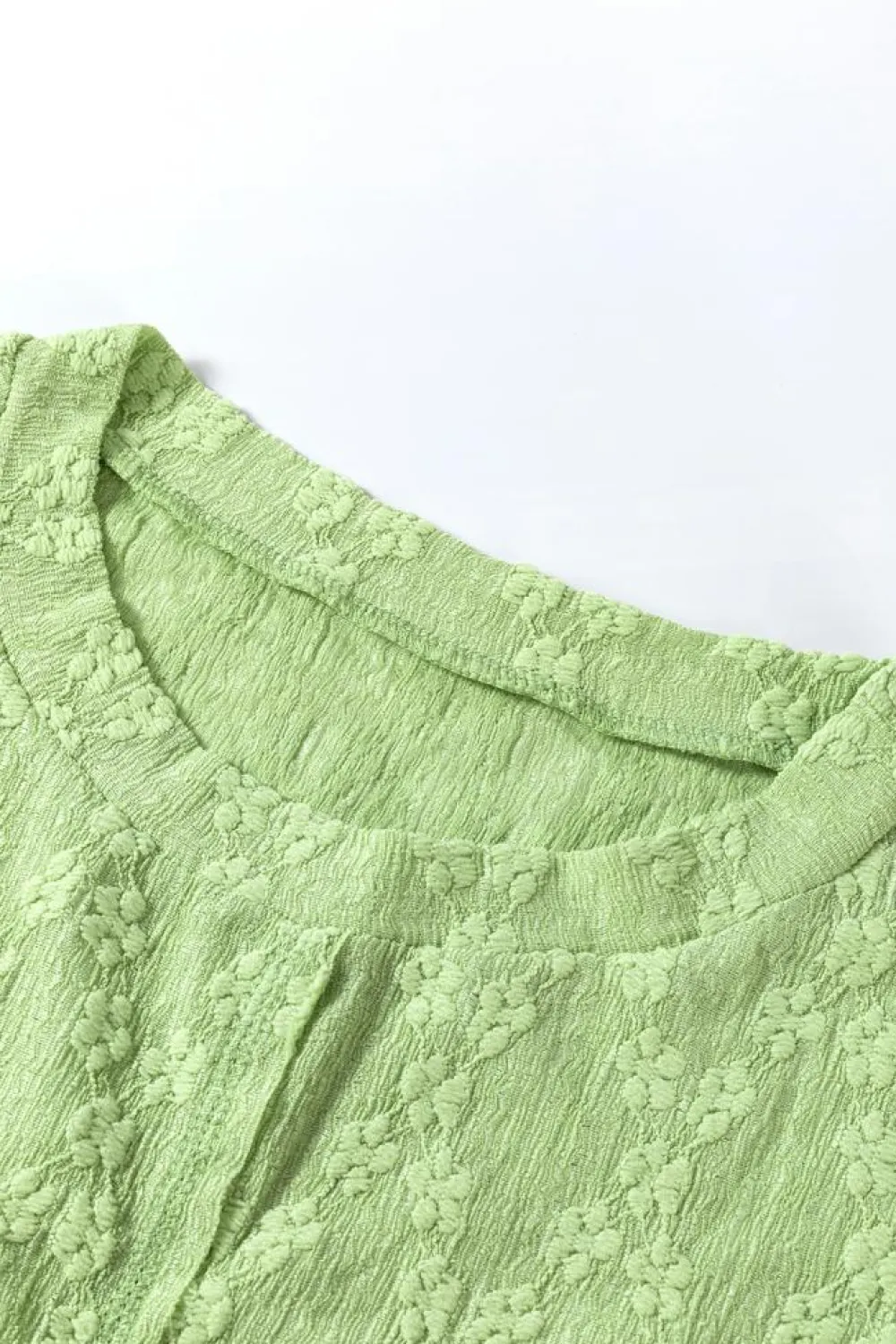 Online Dear-Lover Solid Color Textured Side Split Crew Neck Blouse Light Green