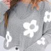 New Dear-Lover Big Flower Hollowed Knit Drop Shoulder Sweater Light Grey
