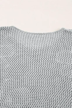 New Dear-Lover Big Flower Hollowed Knit Drop Shoulder Sweater Light Grey