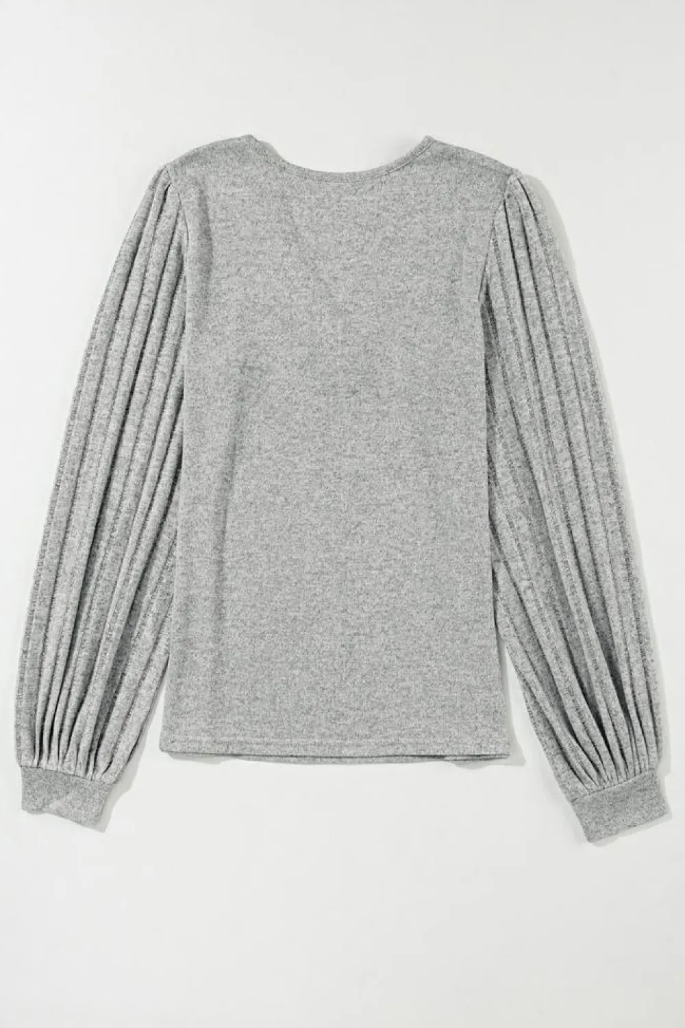Online Dear-Lover Buttoned V Neck Ribbed Puff Sleeve Top Light Grey