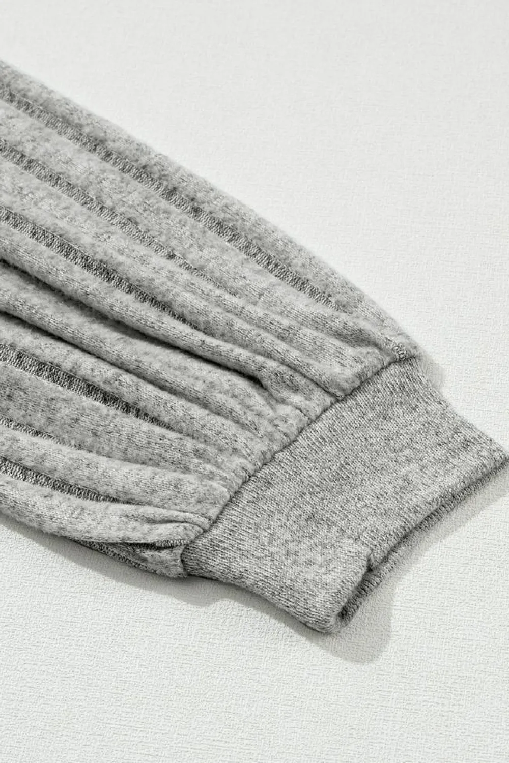 Online Dear-Lover Buttoned V Neck Ribbed Puff Sleeve Top Light Grey