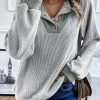 New Dear-Lover Color Contrast Ribbed Loose Fit Long Sleeve Top Light Grey