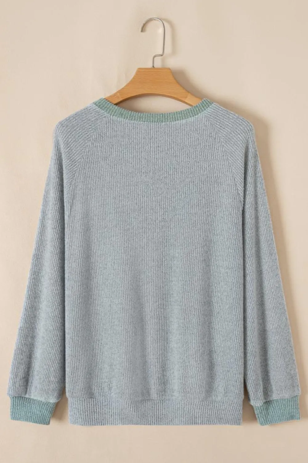 New Dear-Lover Color Contrast Ribbed Loose Fit Long Sleeve Top Light Grey