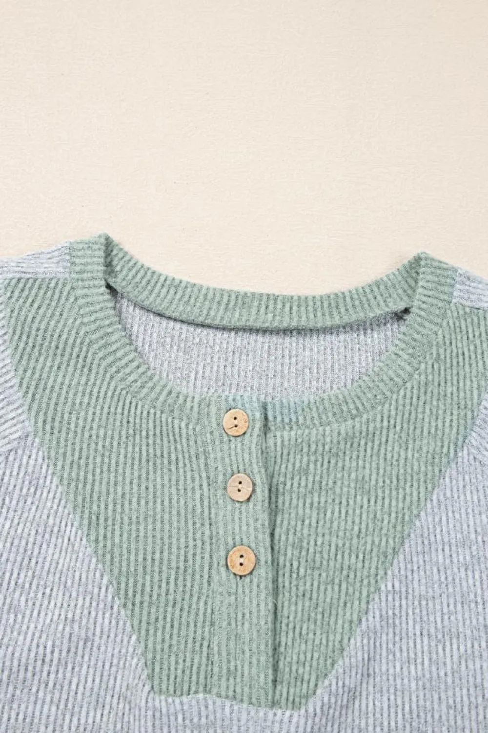 New Dear-Lover Color Contrast Ribbed Loose Fit Long Sleeve Top Light Grey