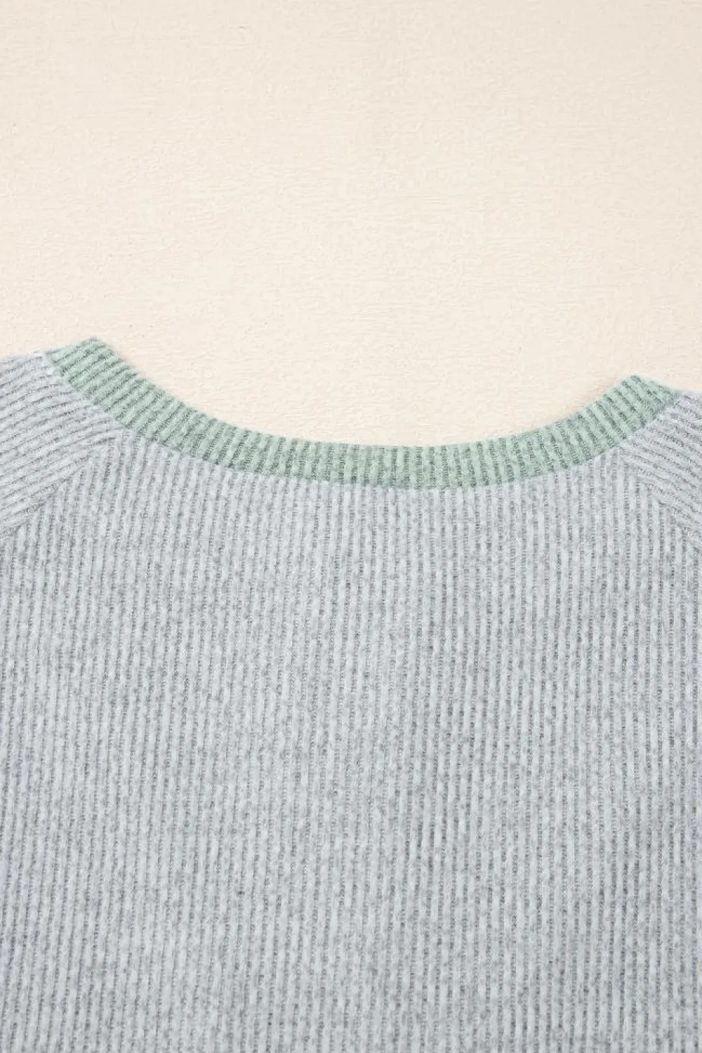 New Dear-Lover Color Contrast Ribbed Loose Fit Long Sleeve Top Light Grey