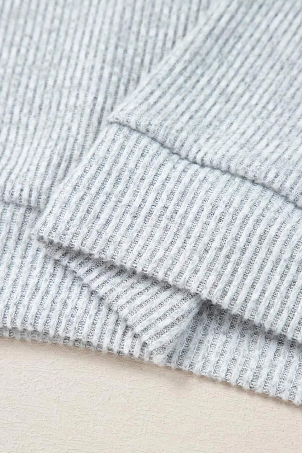 New Dear-Lover Color Contrast Ribbed Loose Fit Long Sleeve Top Light Grey