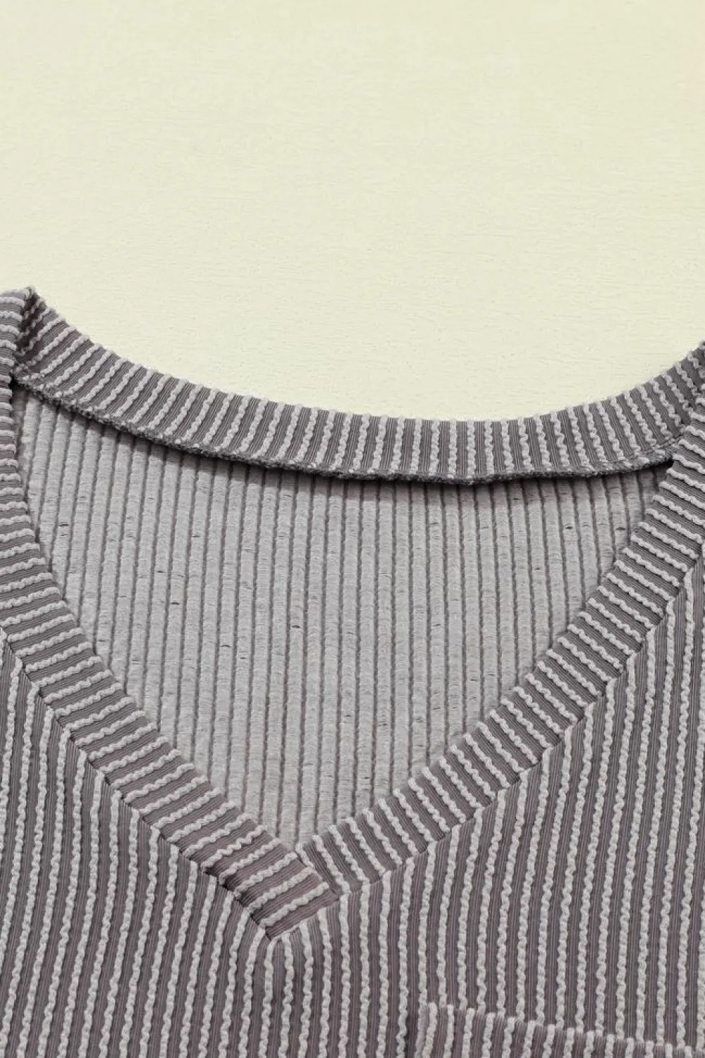 Outlet Dear-Lover Corded V Neck Chest Pocket Loose T-shirt Light Grey