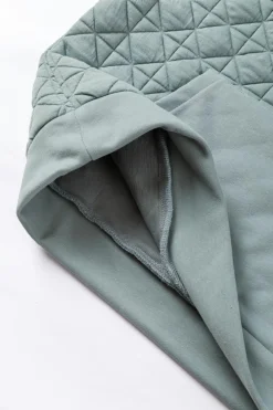 Best Dear-Lover Drop Shoulder Quilted Patchwork Kangaroo Pocket Hoodie Light Grey