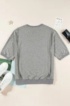 Clearance Dear-Lover Exposed Seam Chest Pocket Split Loose T Shirt Light Grey
