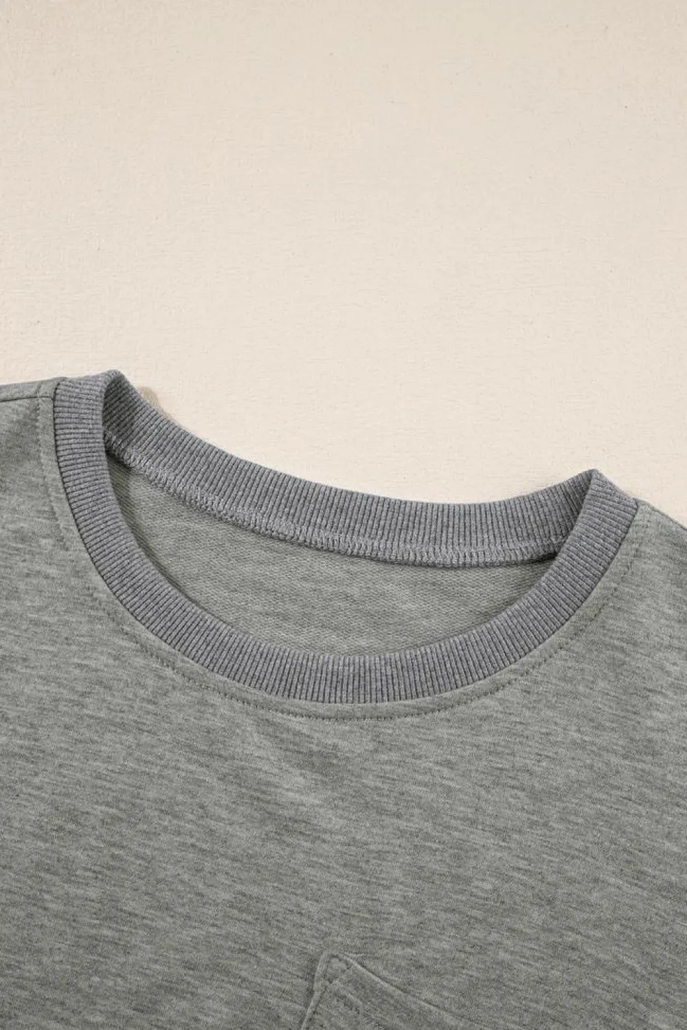 Clearance Dear-Lover Exposed Seam Chest Pocket Split Loose T Shirt Light Grey