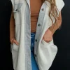Discount Dear-Lover Flap Pockets Contrast Buttons Front Jacket Vest Light Grey