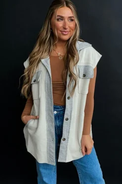 Discount Dear-Lover Flap Pockets Contrast Buttons Front Jacket Vest Light Grey