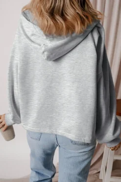 Hot Dear-Lover Fleece Lined Half Zipper Kangaroo Pockets Loose Hoodie Light Grey