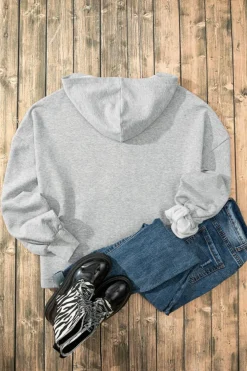 Hot Dear-Lover Fleece Lined Half Zipper Kangaroo Pockets Loose Hoodie Light Grey