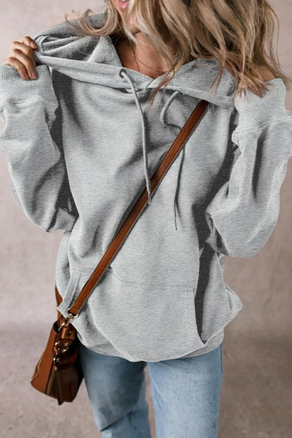 Best Dear-Lover Fleece Lined Kangaroo Pocket Drawstring Chunky Hoodie Light Grey