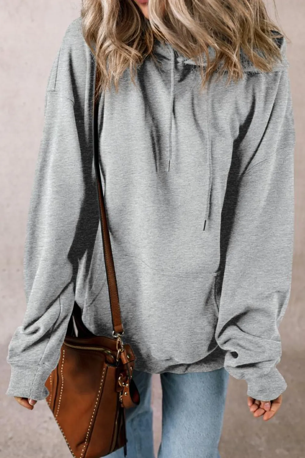 Best Dear-Lover Fleece Lined Kangaroo Pocket Drawstring Chunky Hoodie Light Grey