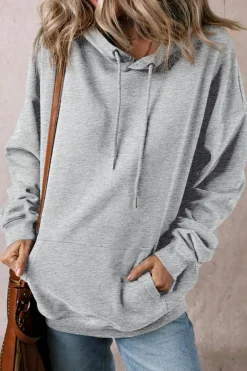 Best Dear-Lover Fleece Lined Kangaroo Pocket Drawstring Chunky Hoodie Light Grey