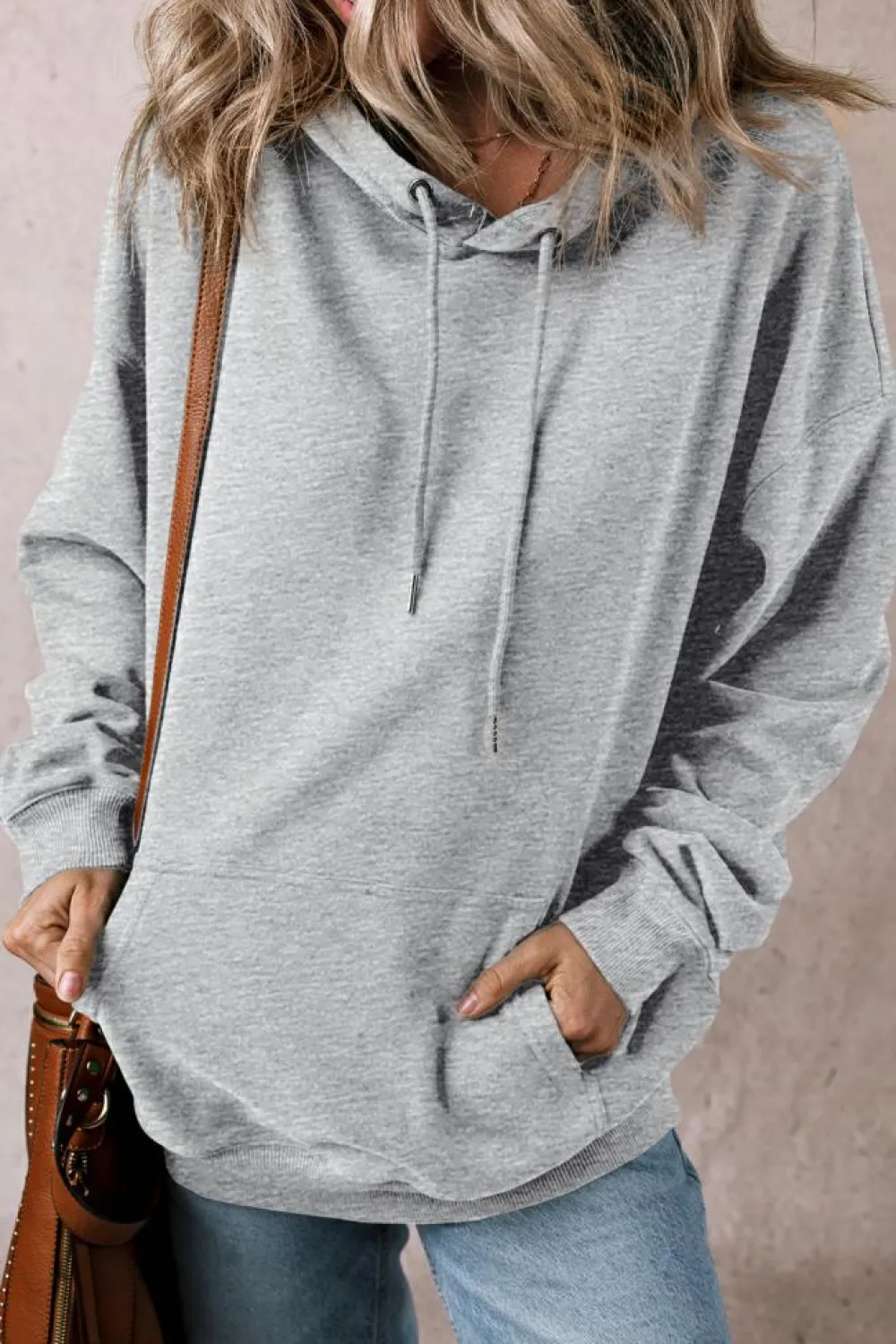 Best Dear-Lover Fleece Lined Kangaroo Pocket Drawstring Chunky Hoodie Light Grey
