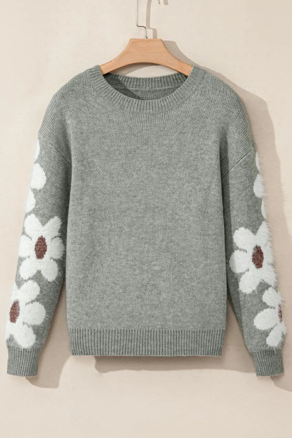 Outlet Dear-Lover Flower Sleeve Drop Shoulder Sweater Light Grey